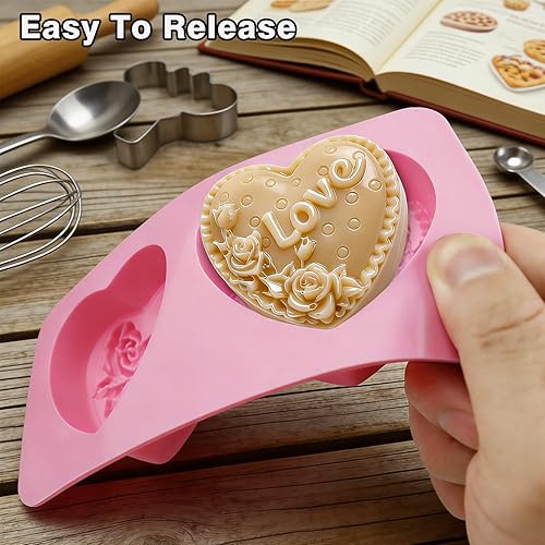 Vista 3 de Silicone Heart Molds, 4 Types 3D Heart Shaped Soap Molds Love Chocolate Molds Silicone Molds for Soap Making Candy Cake Candle Wedding Valentine's