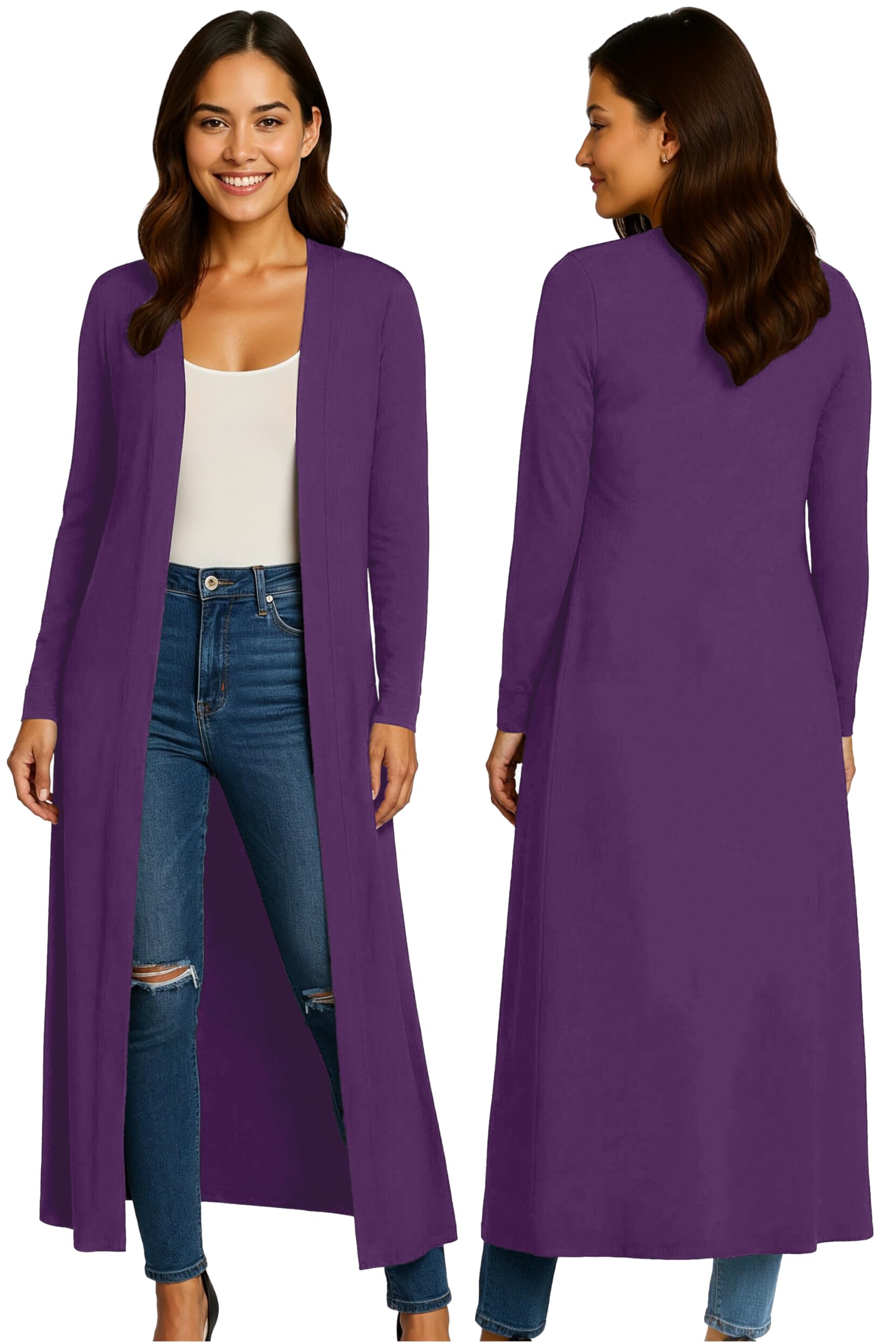 Re Tech UK Ladies Womens Maxi Plus Size Long Cardigans for Women UK Collared Top Long Full Sleeve Floaty Women's Cardigans Coatigans Sizes 8-26 (Purple - XXXL)