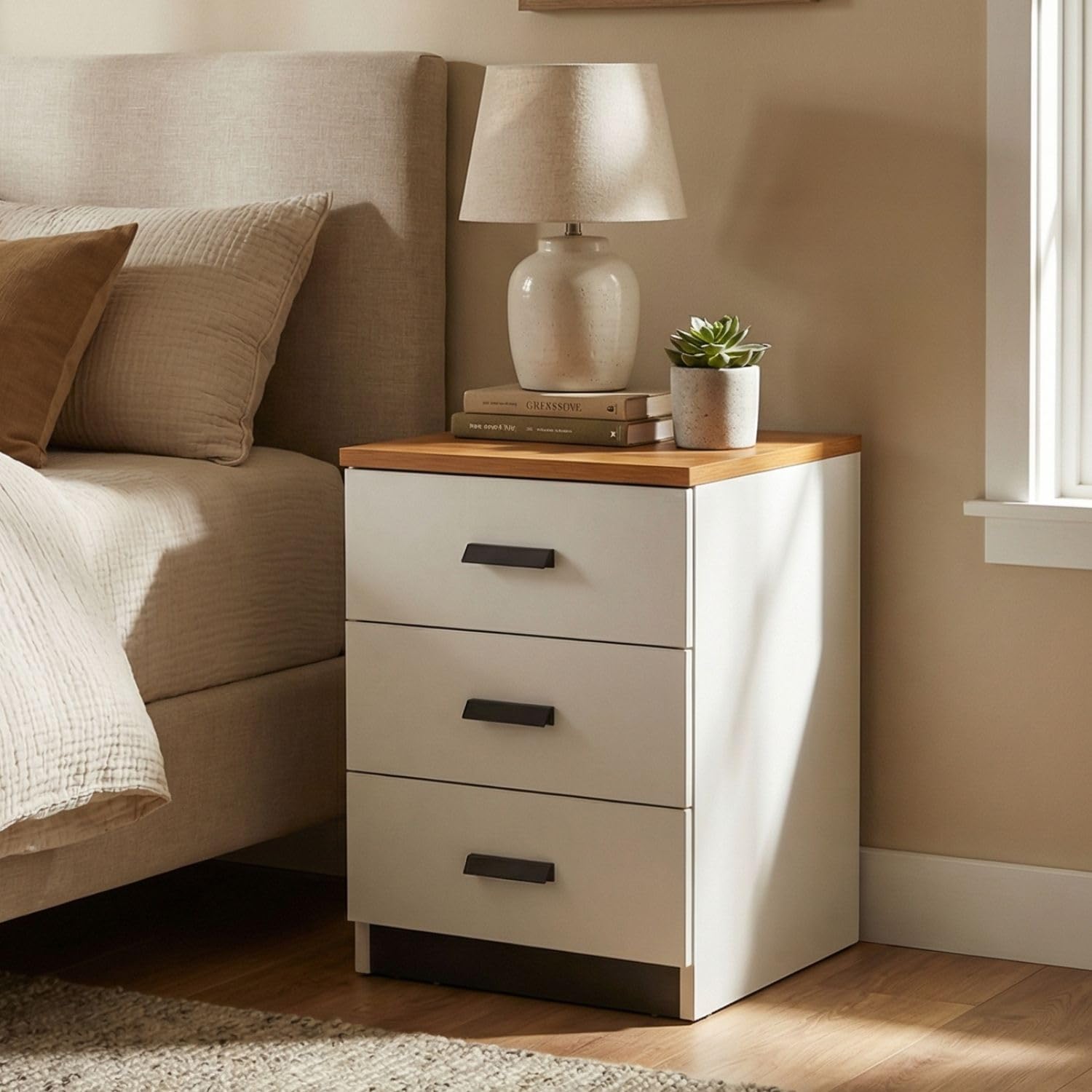 Bedside Table with Drawers | 1-Year Warranty | Modern 3-Drawer Bedside Table Storage Cabinet/Wooden Organizer Stand/End Table/Side Table for Bedroom/End Table for Bedroom DIY Assembly-picture-13