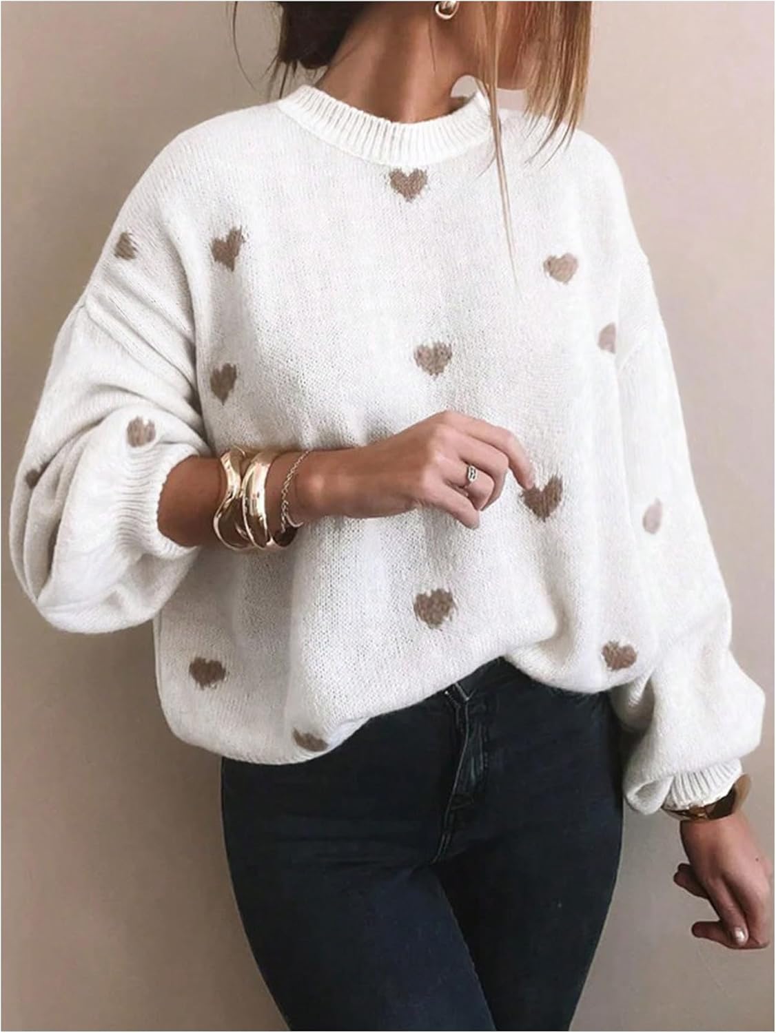 GORGLITTER Women's Oversized Heart Sweater Valentine Long Sleeve Chunky Drop Shoulder Cute Knit Tops Jumper - Image 4