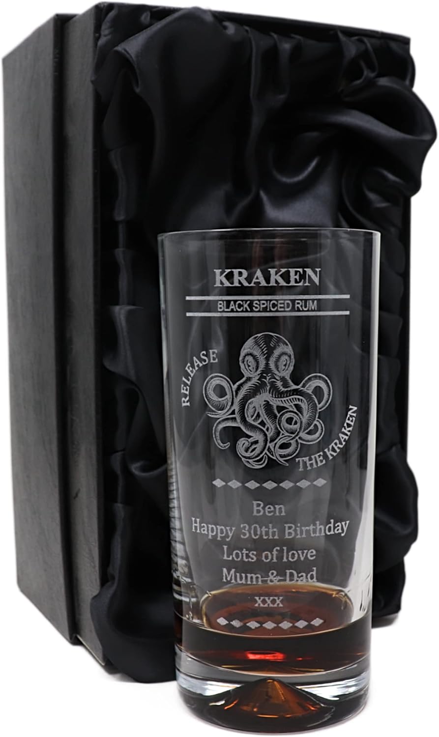 Regalo Personalised Dimple Highball Glass Kraken Rum Octopus Design