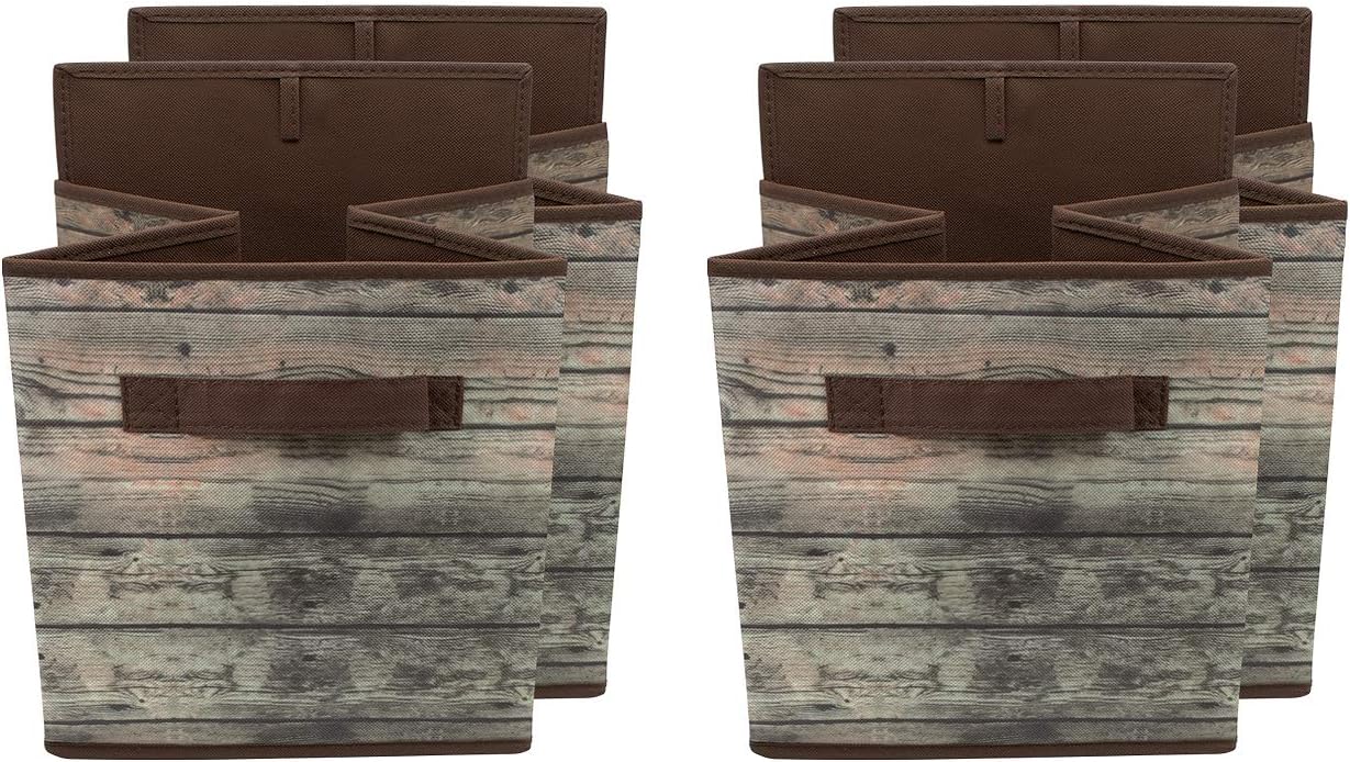 Sorbus Foldable Storage Cube Basket Bin, Rustic Wood Grain Print, 4-Pack (Rustic Bin - Brown)
