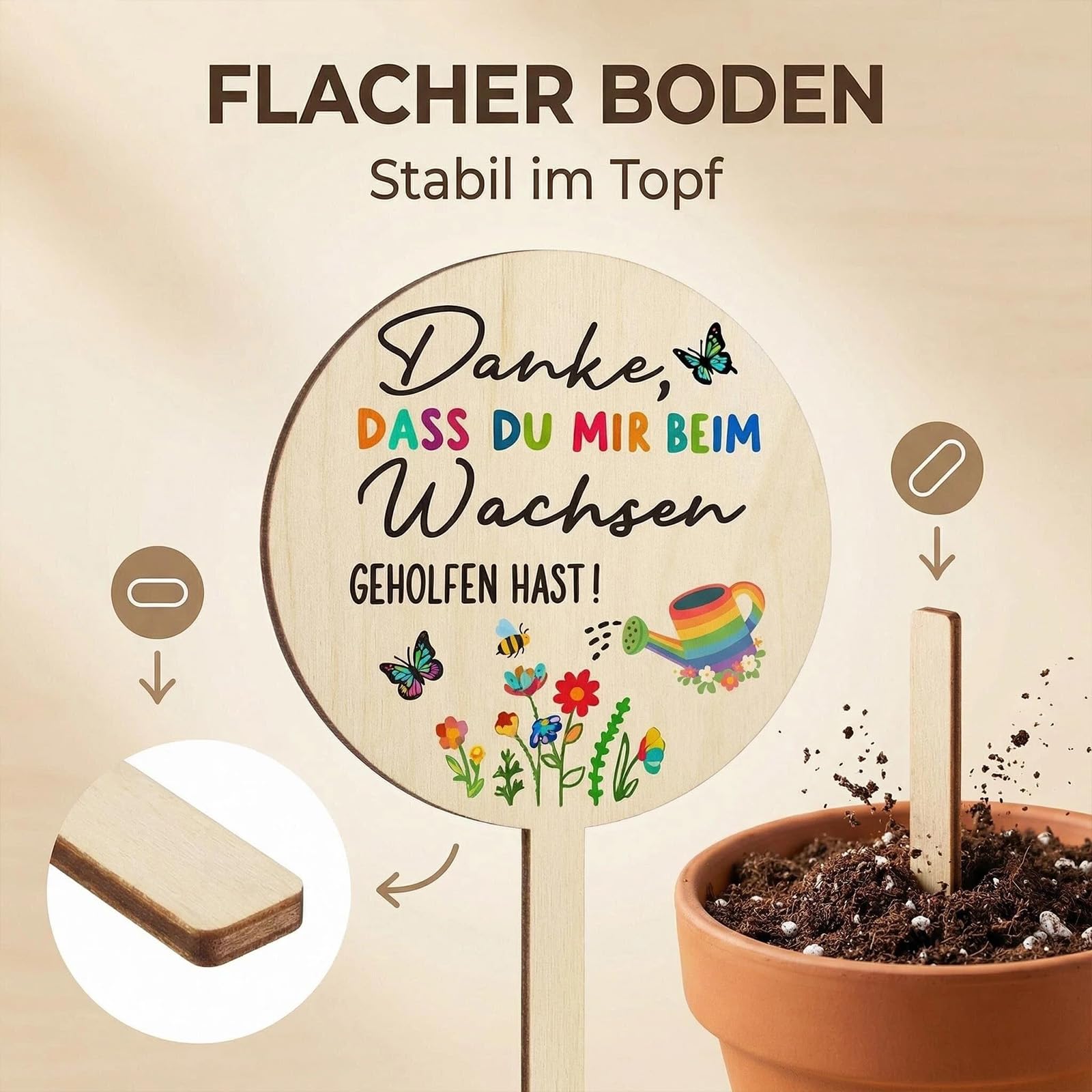 Abschiedsgeschenk Erzieherin Geschenk,4 Stücke Holz Blumenstecker Erzieher Abschiedsgeschenk,Holzstecker Blumentopf Holzschild Danke Dass Du Mir Beim Wachsen Geholfen Hast Danke Geschenke (Gelb)