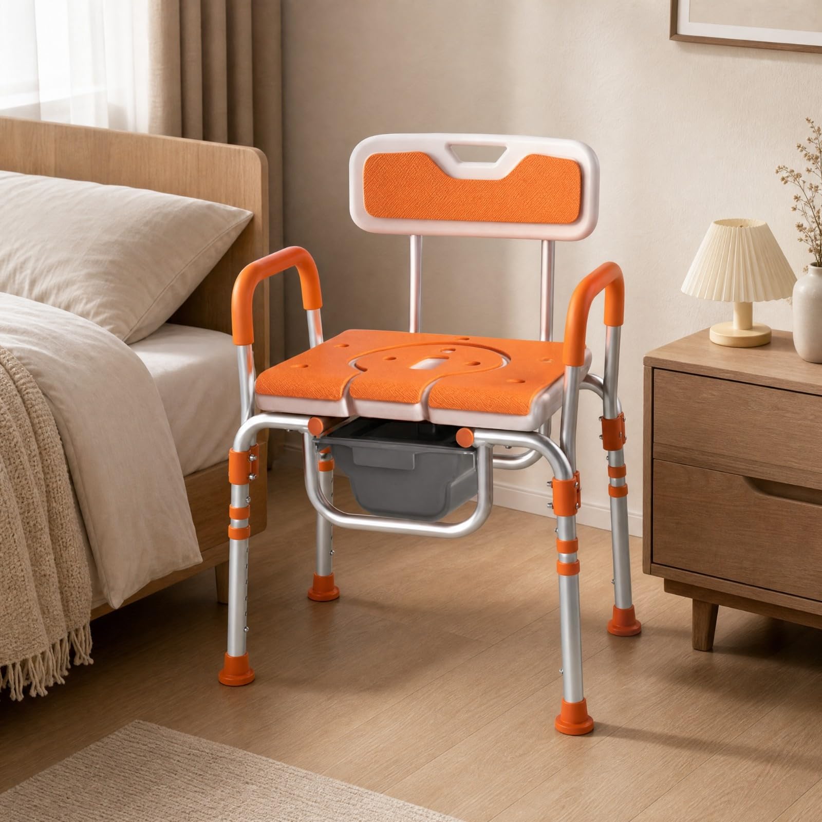 Sharplace Asiento Inodoro Antislizante Silla Ducha con Cubeta Extraíble Resistente para Adultos Mayores, Jf530c