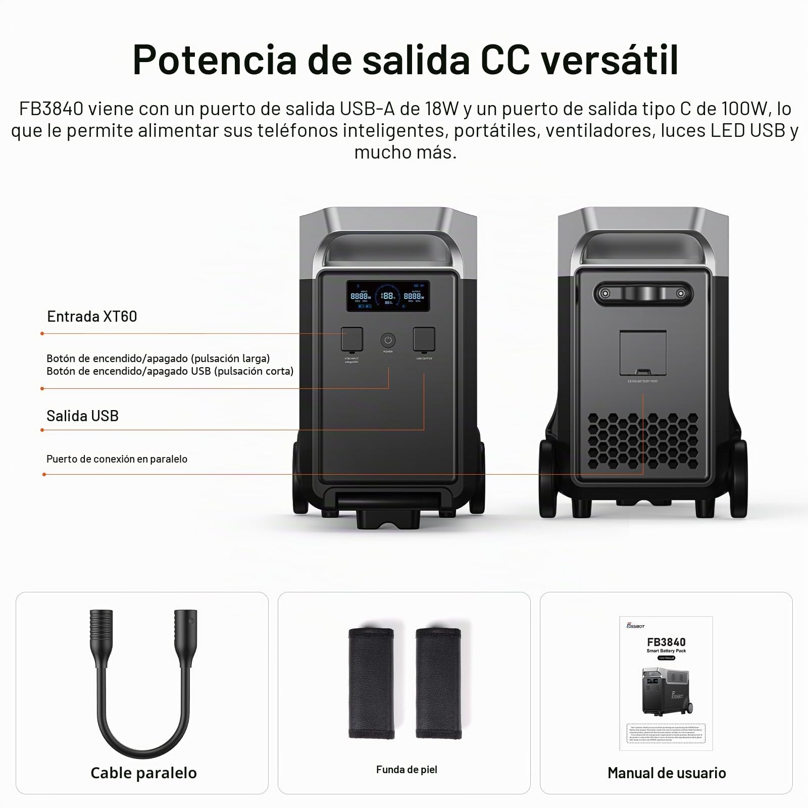 FOSSiBOT F3600 Pro Estacion de Energia Portatil, Batería LiFePO4 de 3840 WH, Ampliable hasta 11,52 kwh, Salida de CA de 3600 W, Entrada Solar de 2000 W, Generador Solar Portatil el Acampada, Camping