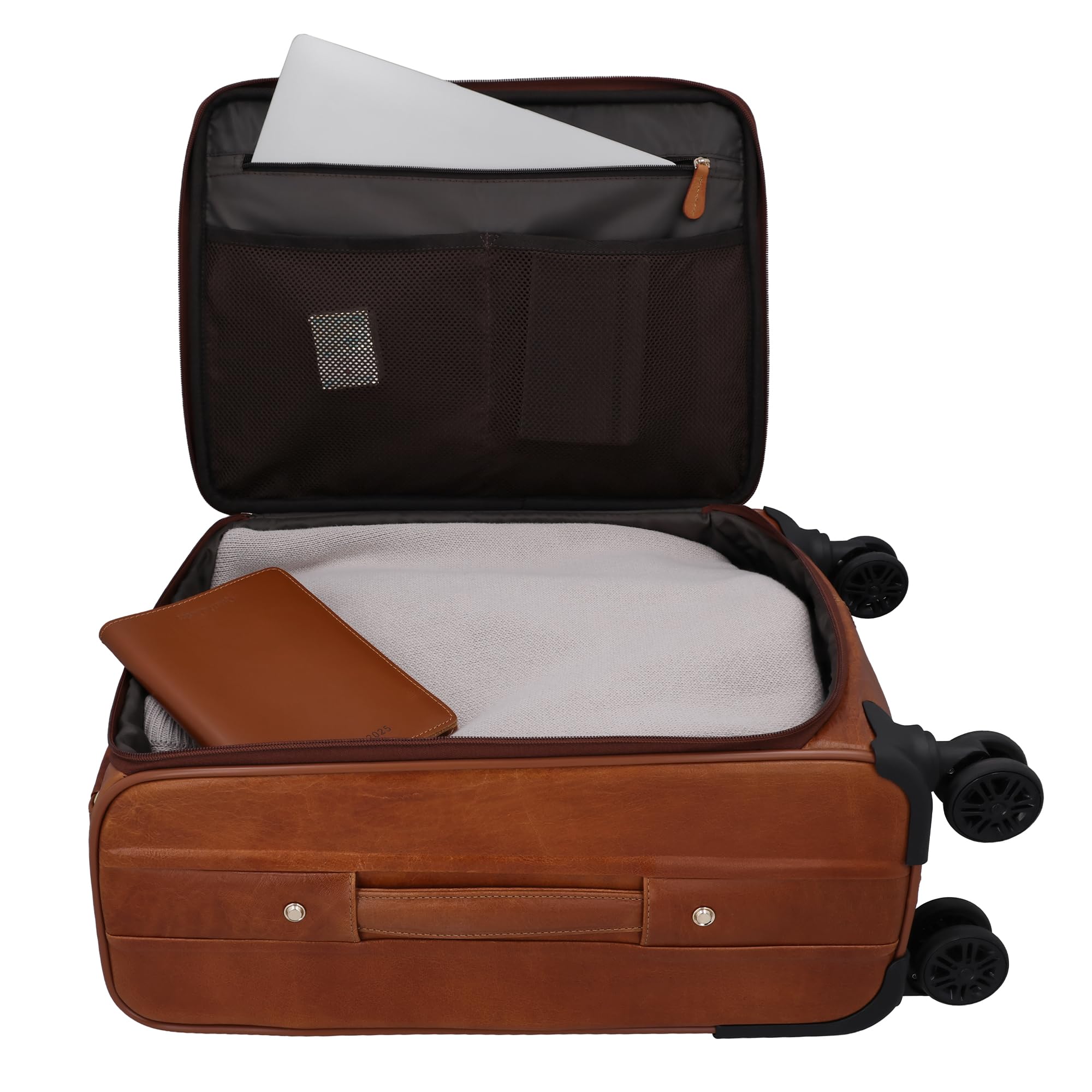 Gusti Borsa da viaggio in pelle – Asia trolley da viaggio con ruote, da uomo, in pelle marrone