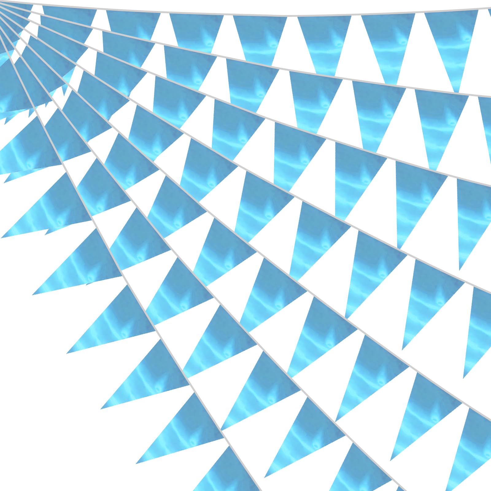 65FT LightBlue Triangle Pennant Banner Flag Metallic Fabric Bunting Garland for Christmas Graduation Wedding Engagement Anniversary Bachelorette Birthday Bridal Shower Valentines Hen Party Supplies