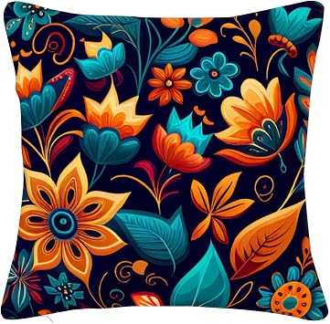 Colorful Floret Floral and Leaves Pattern Pillow Cute Design Hidden Zipper Home Sofa Decorative Cushion Cover Square 12 x 12 in,Multicolour