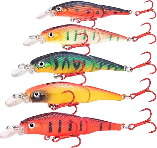 Fishing Lures Set Minnow Crankbaits Pencil Jointed Popper VIB Lures Fishing Lures Kit 5PCS for Bass Trout in Saltwater and Freshwater, XBLACK Baits,