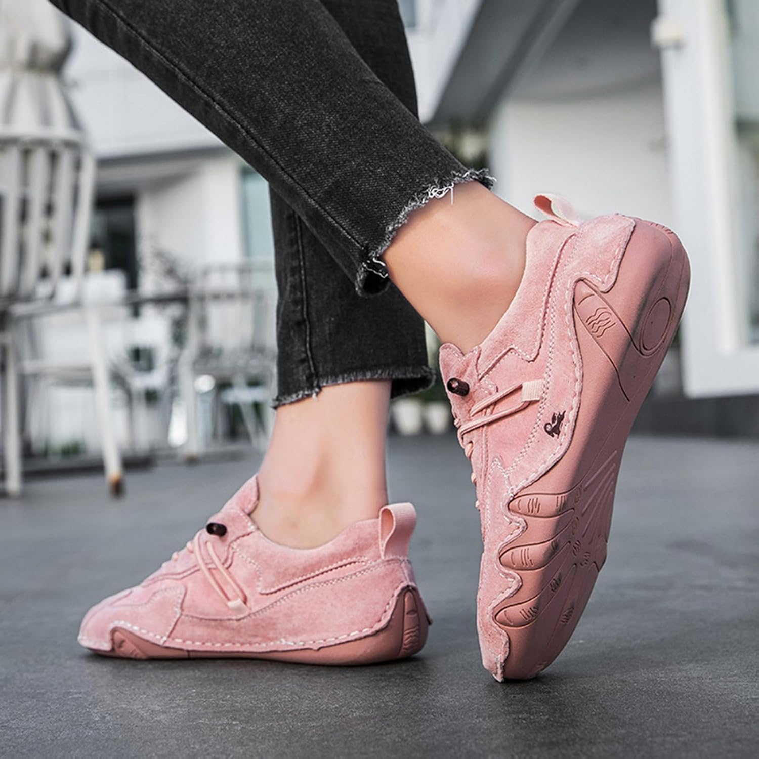 Women's Waterproof Suede Casual Walking Shoes for Hiking Camping & Driving All Season Fashion Retro Elastic Lace Up Hand Stitched Outdoor Sports Sneakers - Image 2