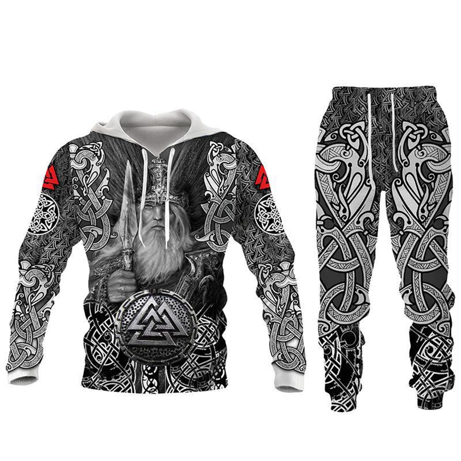 Famesale Men's # 7 Tracksuit Full Set Viking Warrior 3D Printed Hoodie And Joggers Set Hip Hop Two Piece Set Casual Sportswear Set
