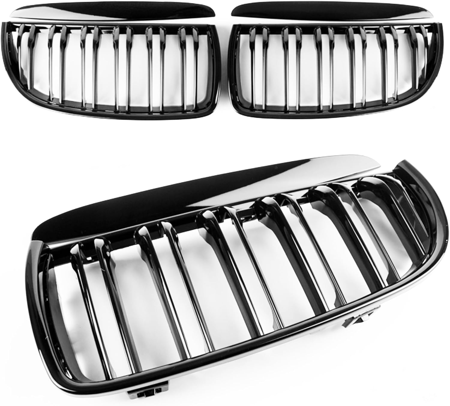 e90 grille, black front kidney grille grill compatible with bmw 2005-2008 3 series e90 320i, 325i, 325xi, 330i, 323i, 328i, 328xi, 335i, 335xi, gloss black double slats 2005-2008 3 series e90 gloss black-double slats