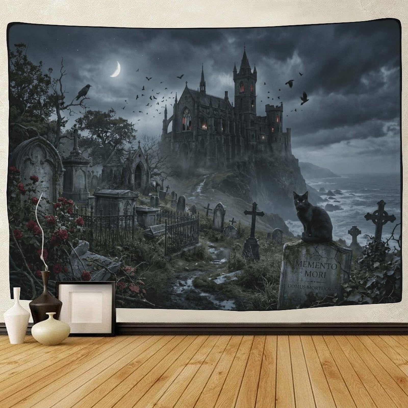 ASDFGHJKLZA Gothic Vampire Castle Wall Art Decor 3D Print Tapestry for Bedroom Tapestries Poster Curtain Bedroom College Dorm 70cmx100cm