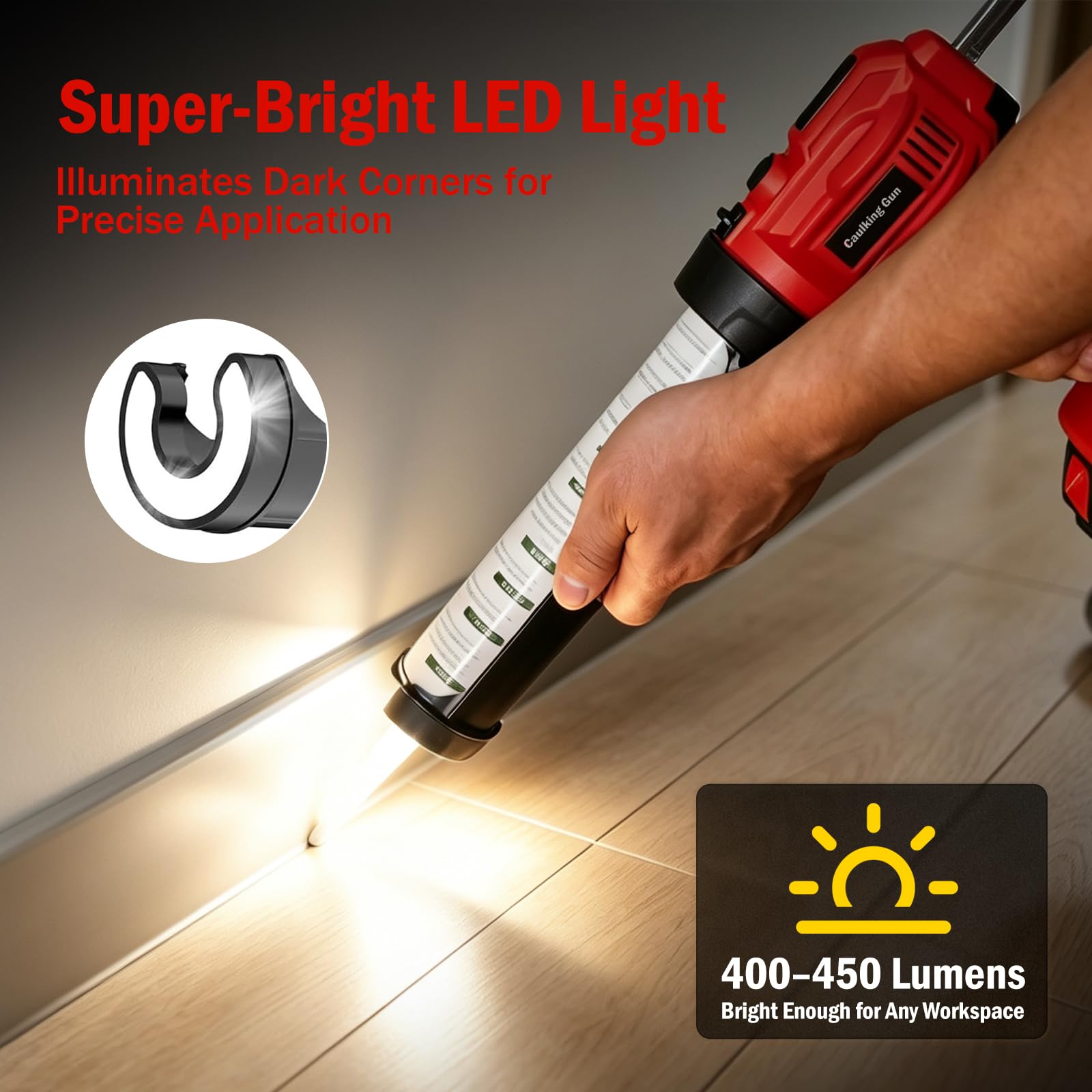 Pistola Selladora Inalámbrica 21V, 2940N y 2 Baterías | 4 velocidades ajustables, LED, sistema antigoteo automático para cartuchos rígidos estándar de 300 ml de silicona o sellador