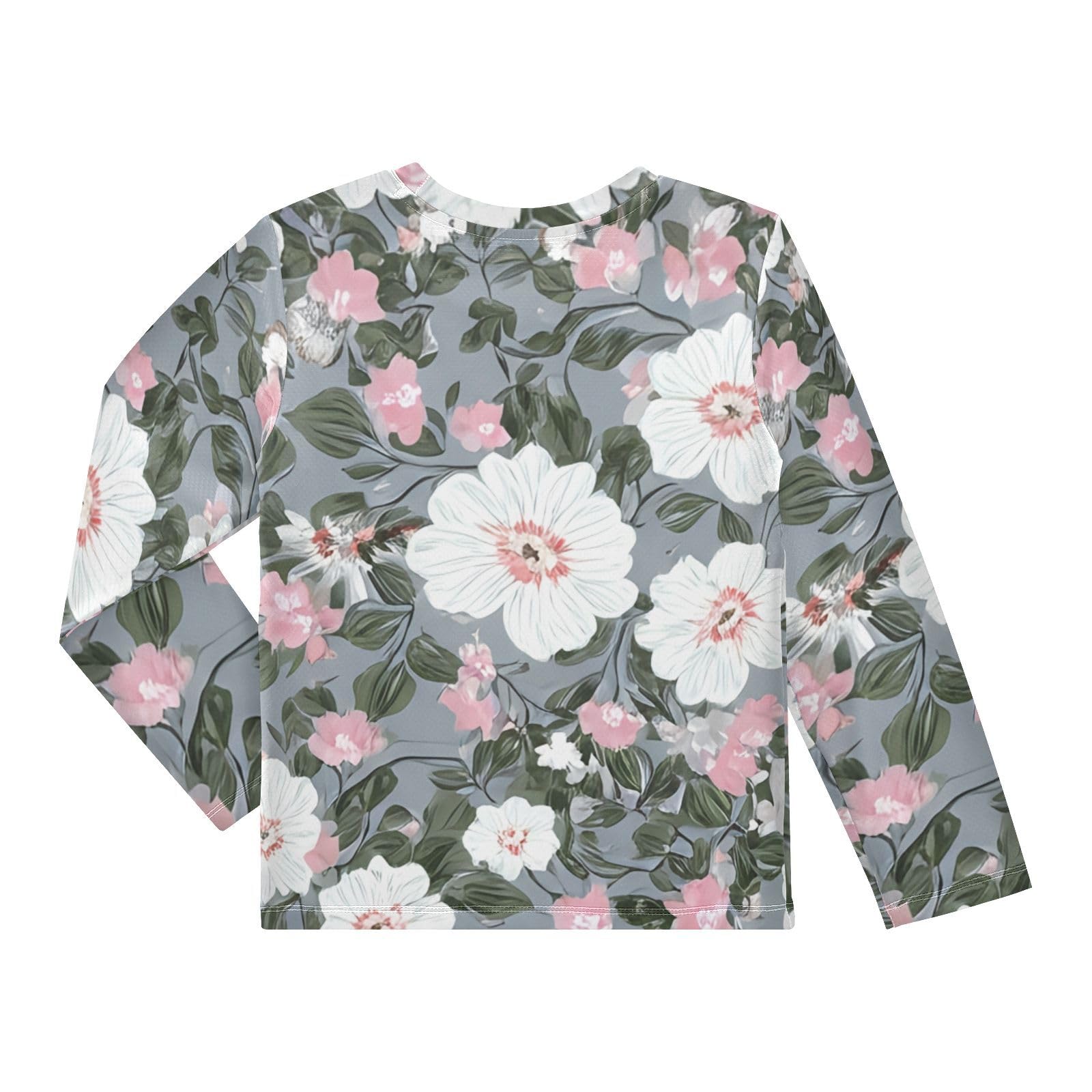 White Hibiscus Flower Gray Boy's Rash Guard Swim Shirt Long Sleeve Sun Shirt for Toddler Kid UPF50+ 3T