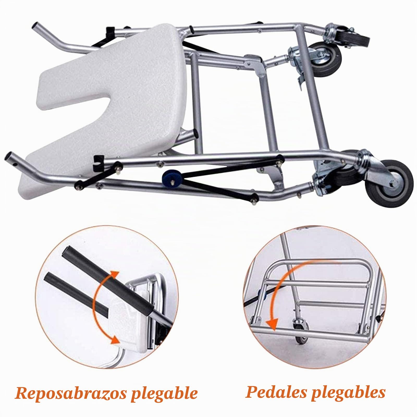 Taburete de Ducha Plegable Silla de Ducha con Ruedas para Personas Mayores y Discapacitados, Taburete Ducha Antideslizante con Freno y Respaldo, Silla de Inodoro - Carga 120kg