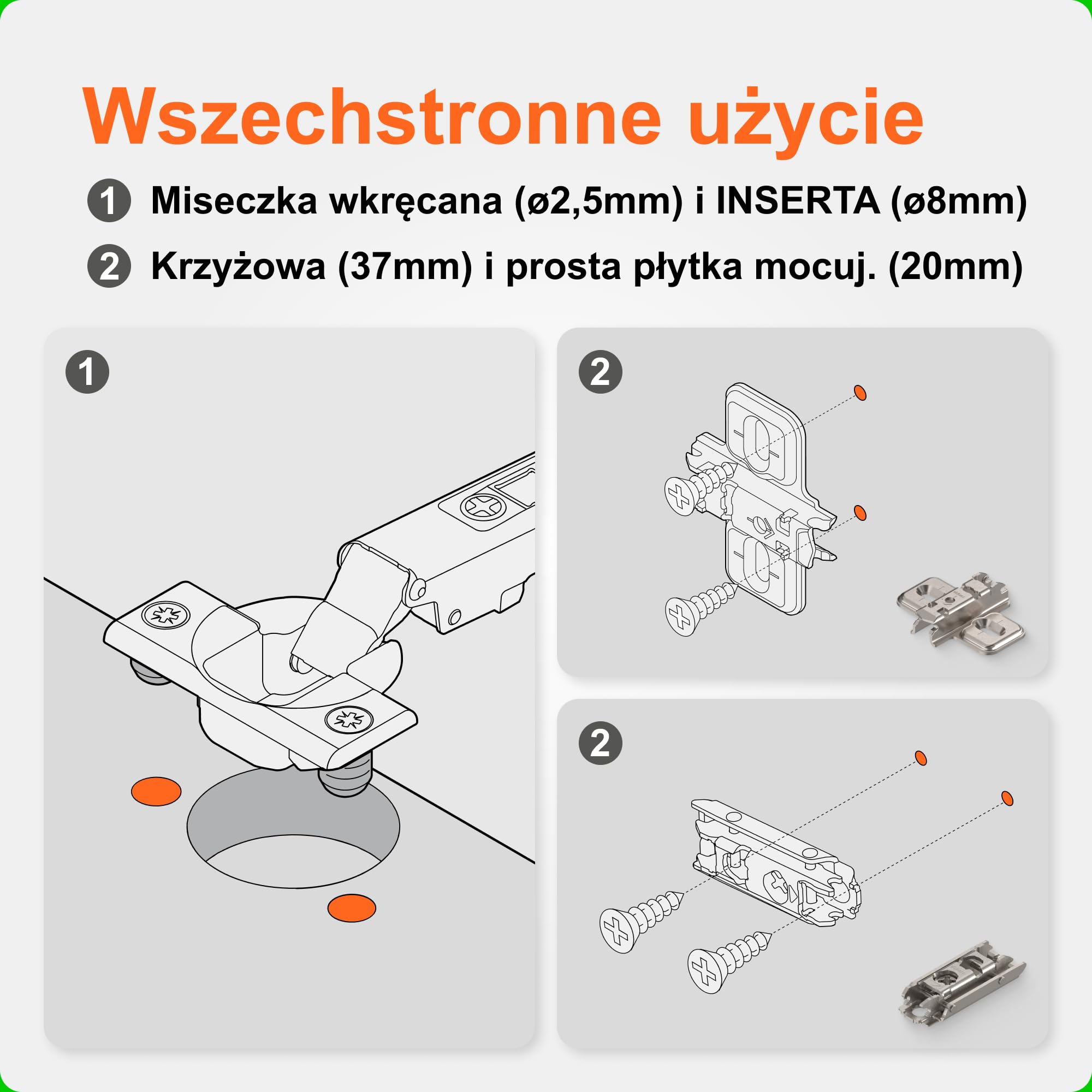 Blum Zawiasy do szaf i mebli, szablon do wiercenia, pomoc w obróbce, skala od 2 mm do 8 mm, z płytkami montażowymi do wkręcania, do zawiasów