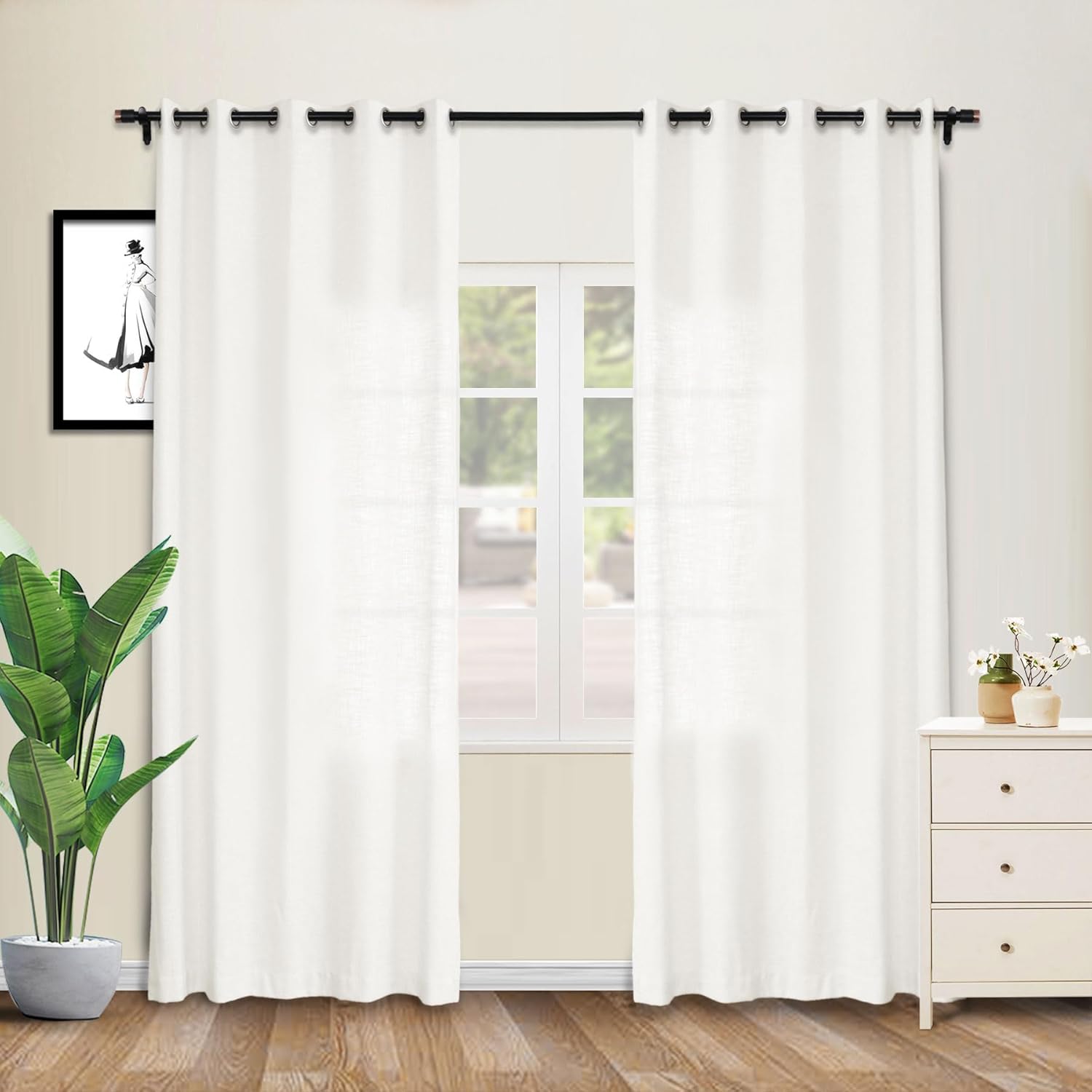 cololeaf White Linen Curtains for Bedroom Living Room Farmhouse Room Darkening Curtains Window Treatment Neutral Home Decor Burlap Drapes Country Grommet Snow White 52”Wx63”L 1 Panel