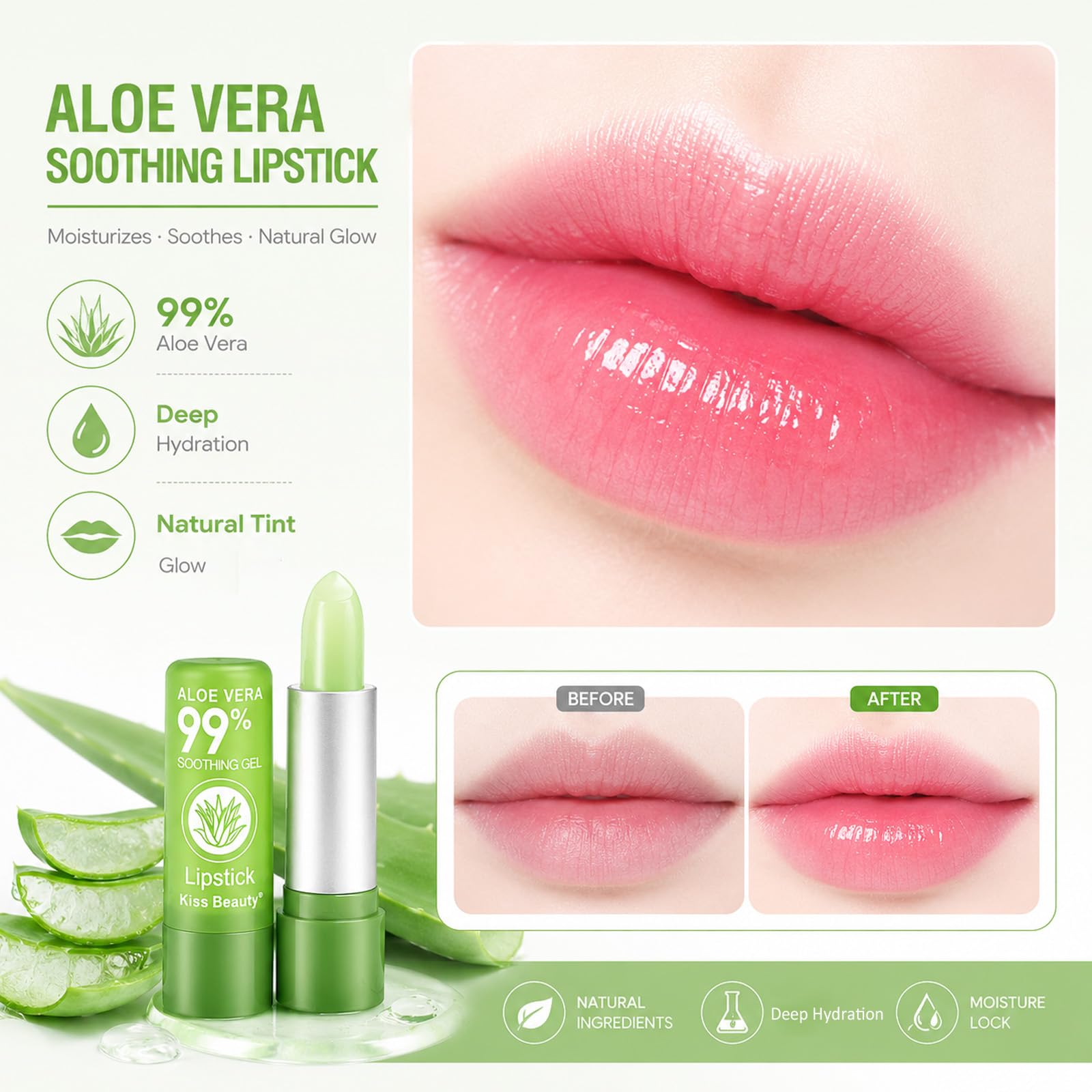 Amazon.com : firstfly 2 Pack Aloe Vera Lipstick, Long Lasting Nutritious  Lip Balm Lips Moisturizer Magic Temperature Color Change Lip Gloss : Beauty  & Personal Care
