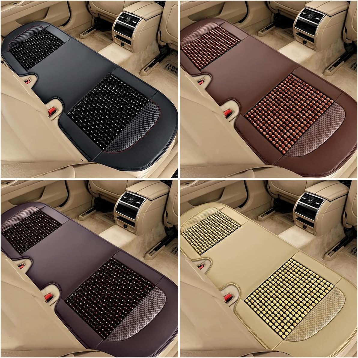1pcs Wood Beaded Cushion, Summer Breathable Wooden Wood Double Strung Beads Car Cooling Sweat Protector Front Cushion for Universal Car Office Home, Beige