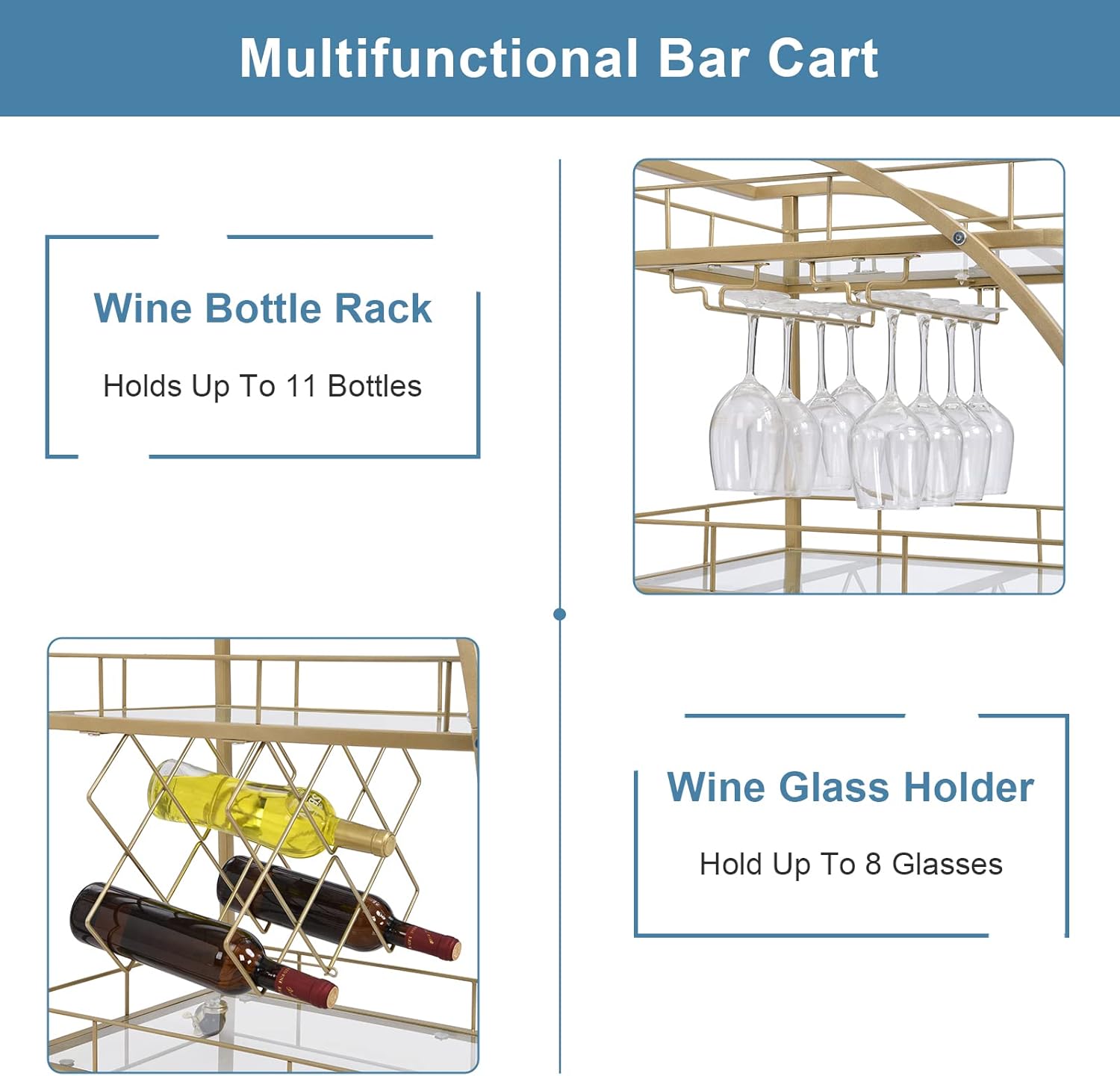 Buy GNIXUU Gold Bar Cart, Industrial Kitchen Serving Cart for Home, 3