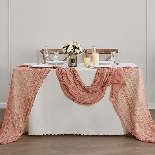 Miniatura 6 de Camino de mesa de estopilla de rosa polvorienta, 13.3 pies, paño de gasa bohemio de 35 x 160 pulgadas de largo, decoración romántica de mesa