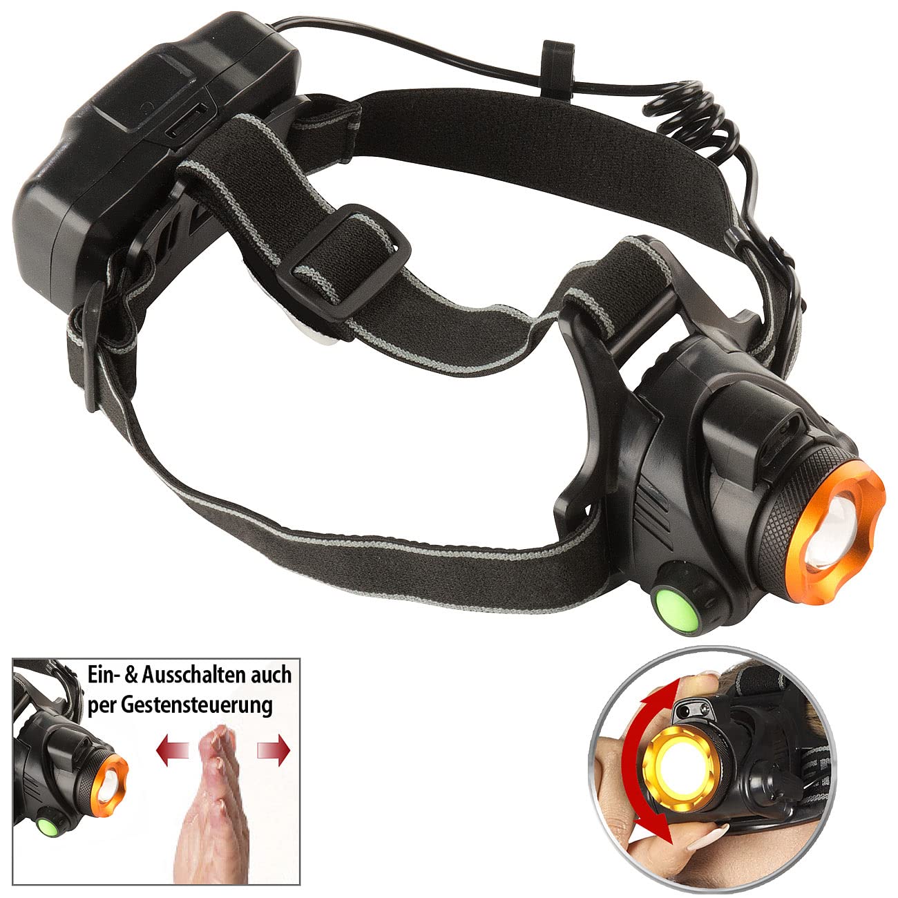 Outdoor Stirnlampe: 4er-Set Akku-Stirnlampen, Gesten-Steuerung, Cree-T6-LED, 580 Lumen (Ergonomische Stirnlampe, superhelle, Band)