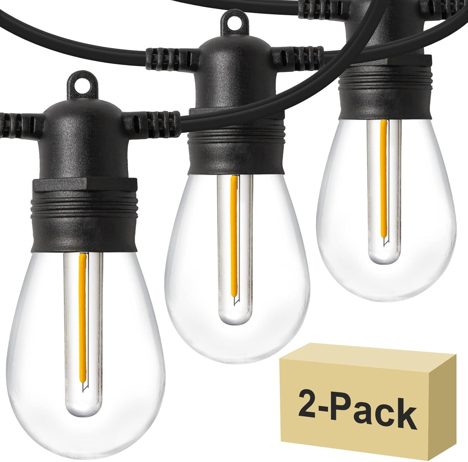 Baxstel 48 FT Outdoor String Lights 2W Shatterproof Edison Vintage Bulbs and Commercial Grade Weatherproof, Heavy-Duty Decorative LED Cafe Patio Lights - - 