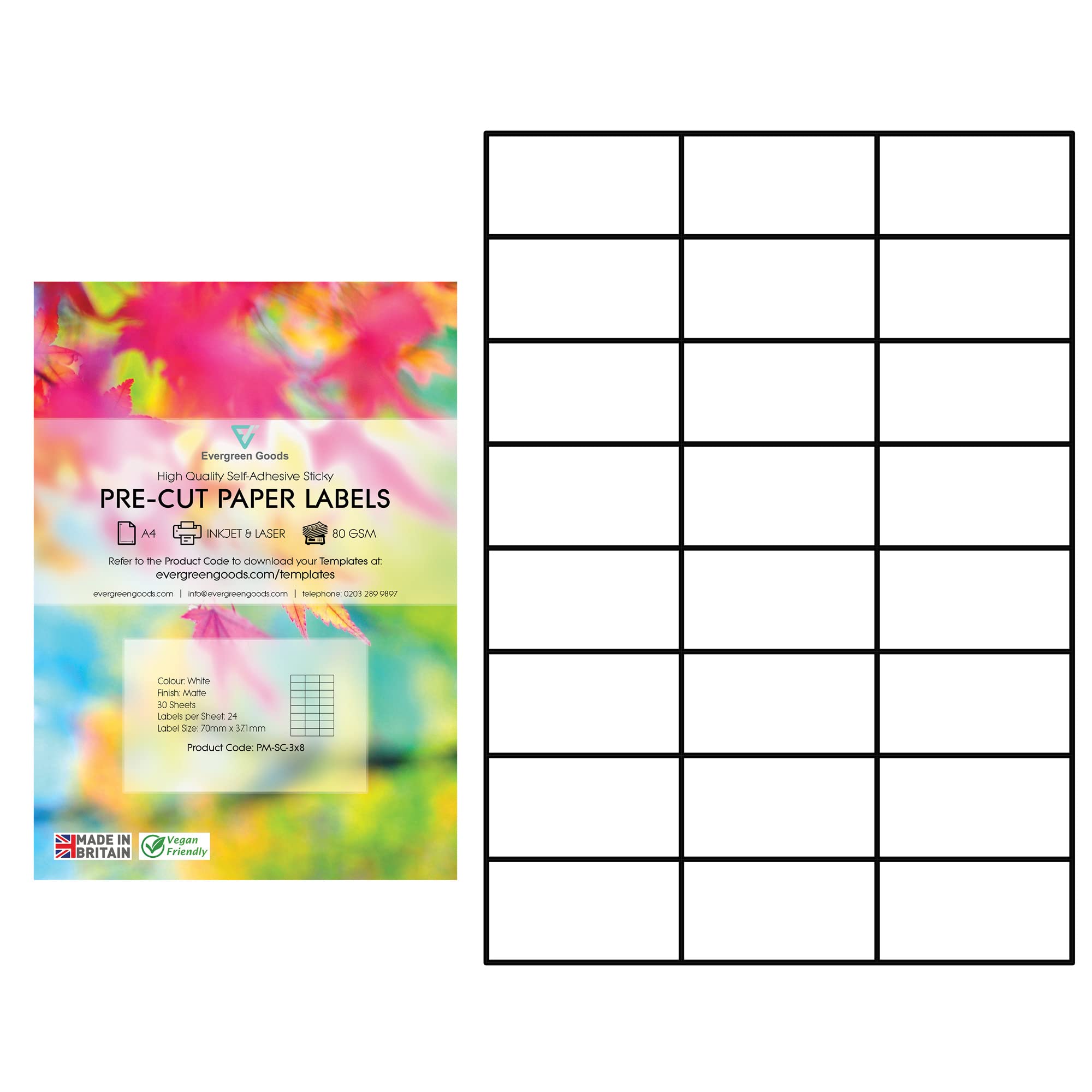 Evergreen Goods A4 White Matte Precut Paper Labels | 30 Sheets