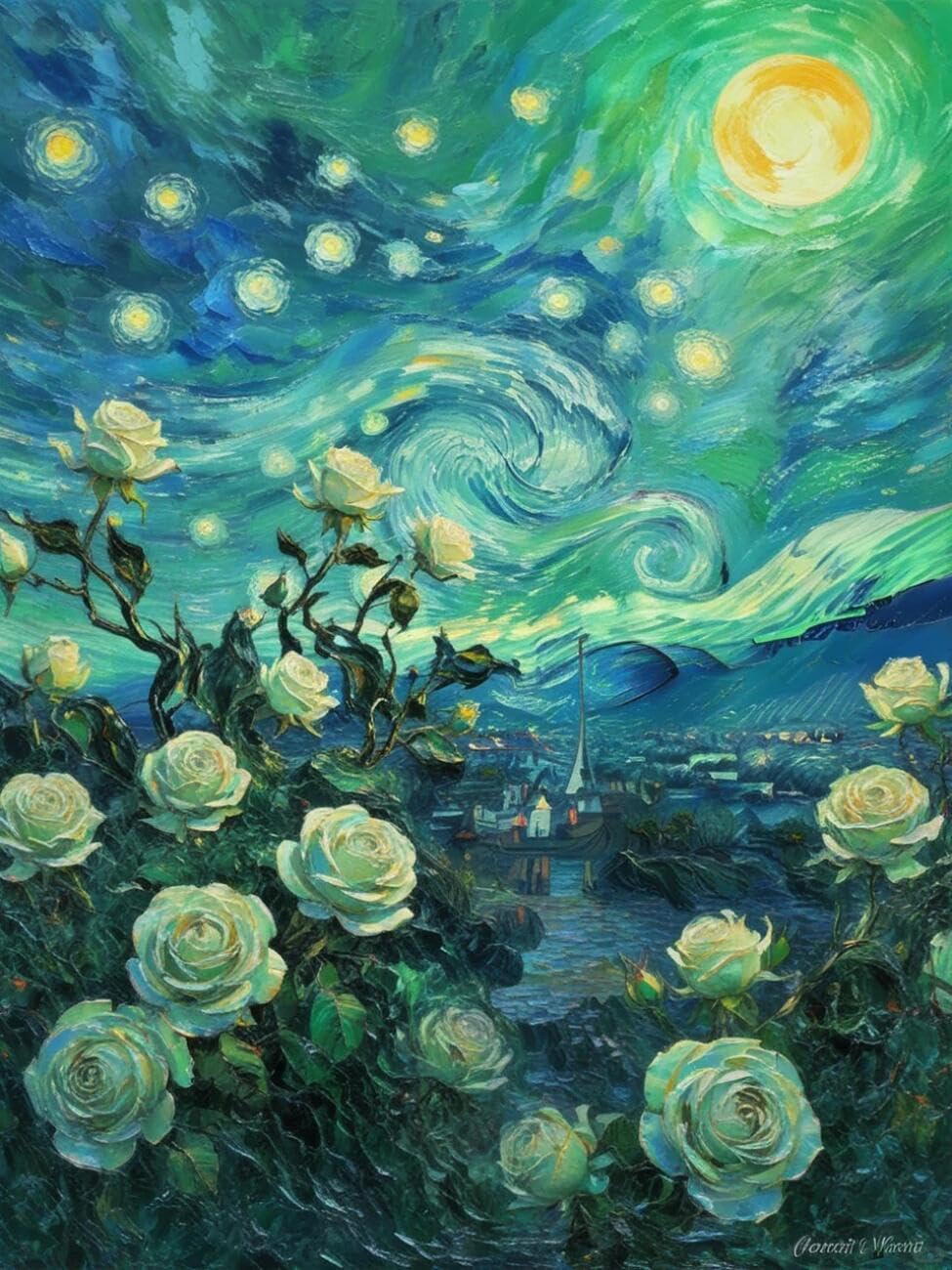 Henypt Cross Stitch Kits Green Roses Flowers DIY Embroidery Kit for Beginners The Elderly with Accessories Home & Leisure/Gifts 14CT 50x70cm