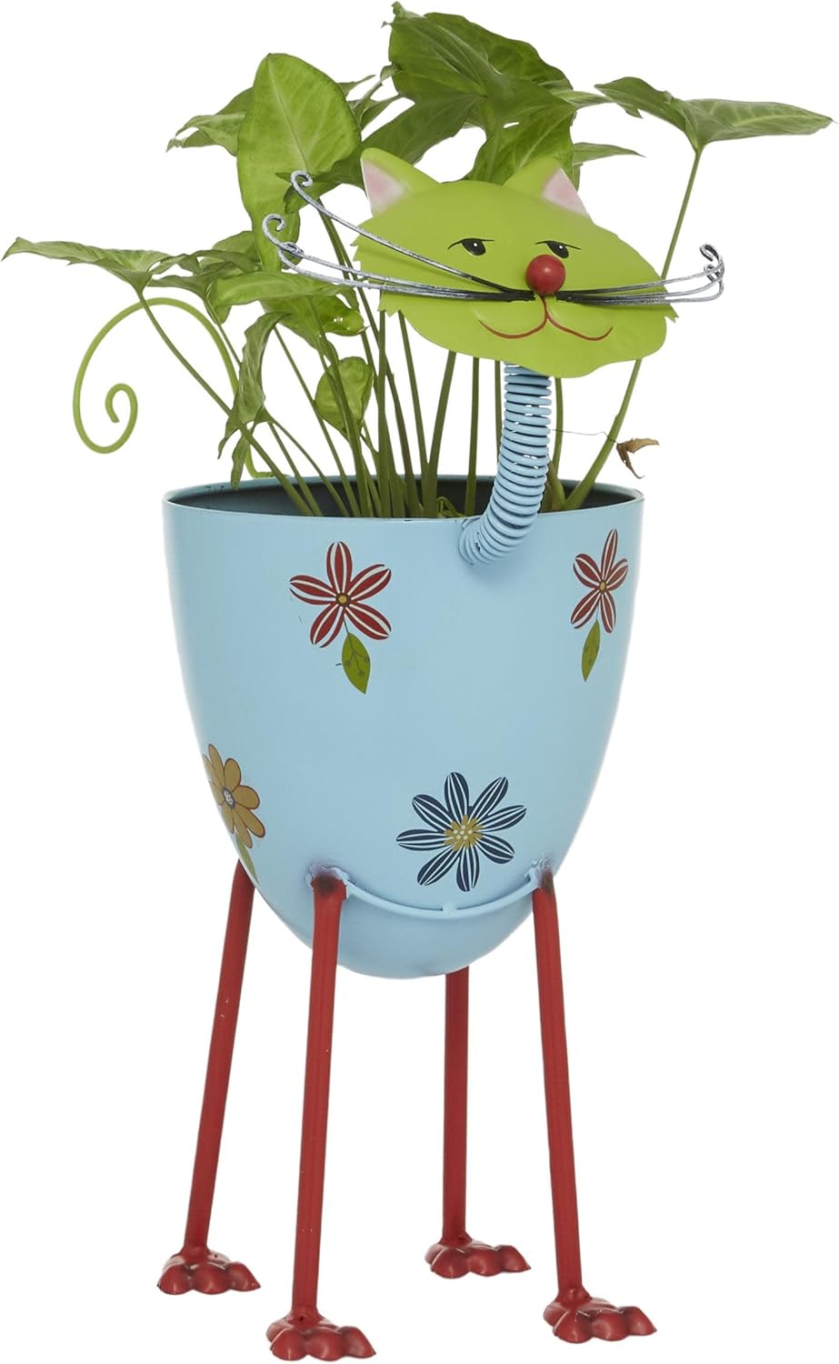 Deco 79 Metal Cat Indoor Outdoor Planter Large Planter Pot with Flower Pattern, Planter 16" x 8" x 19", Blue
