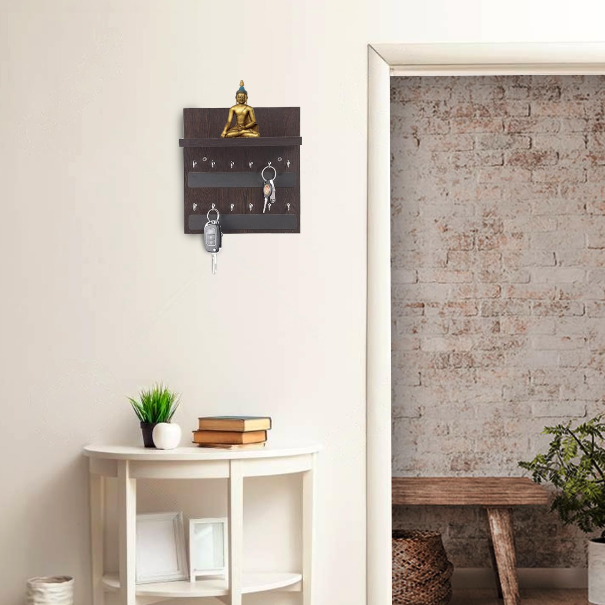Riko Wooden Key Holder Stand/Wall Hooks Stand/Plain Key Holder for Home Office/Wall Mounted Key Holder/Key Hold/Key Chain Hanging Board/Wall Hanging Key Holde/Key Holder with Shelf - (Wenge)