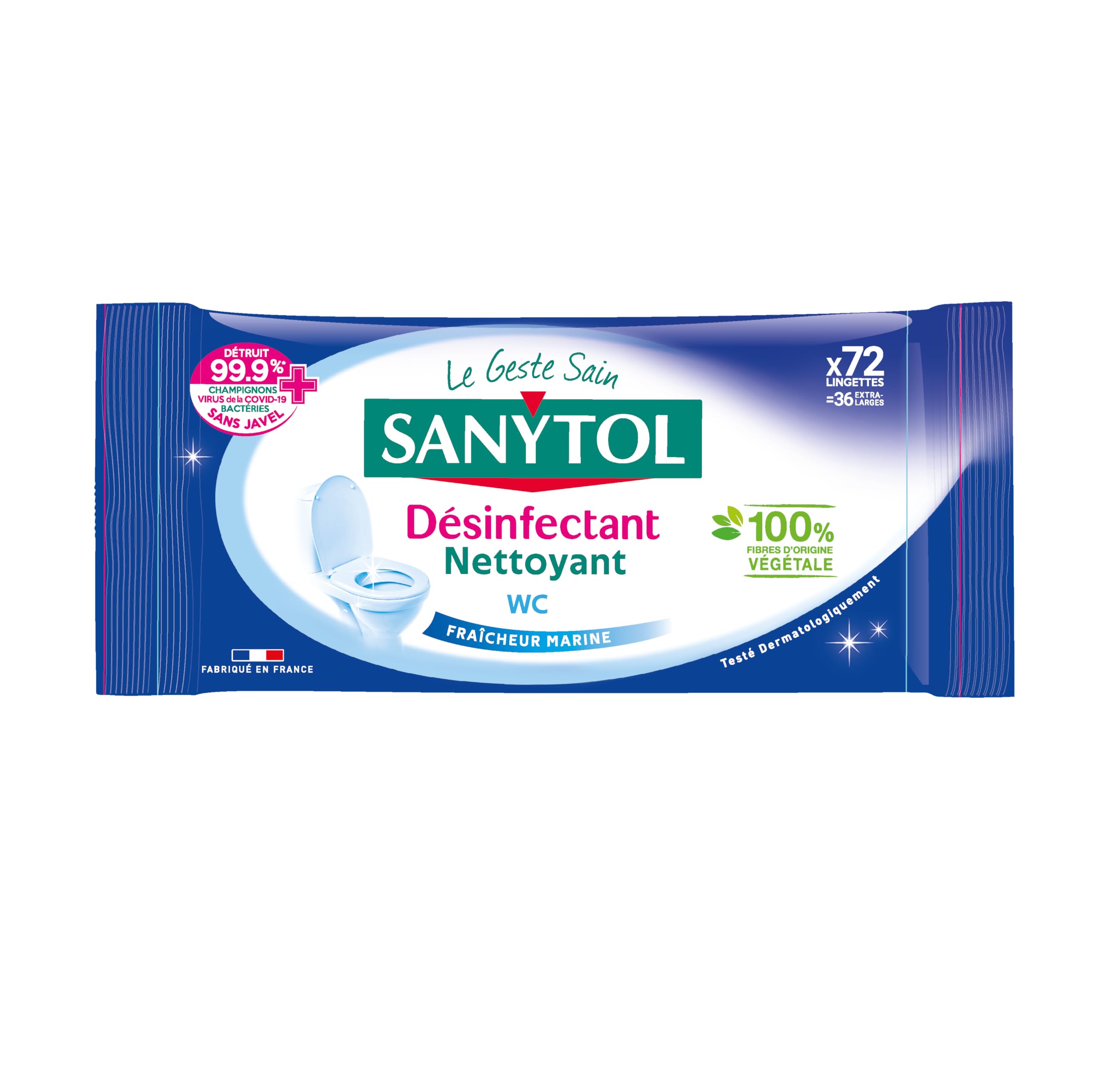 Sanytol Lingettes Désinfectantes WC Lot de 3 x 72 Bactéricide Virucide Fongicide Sans Javel Fabrication Française