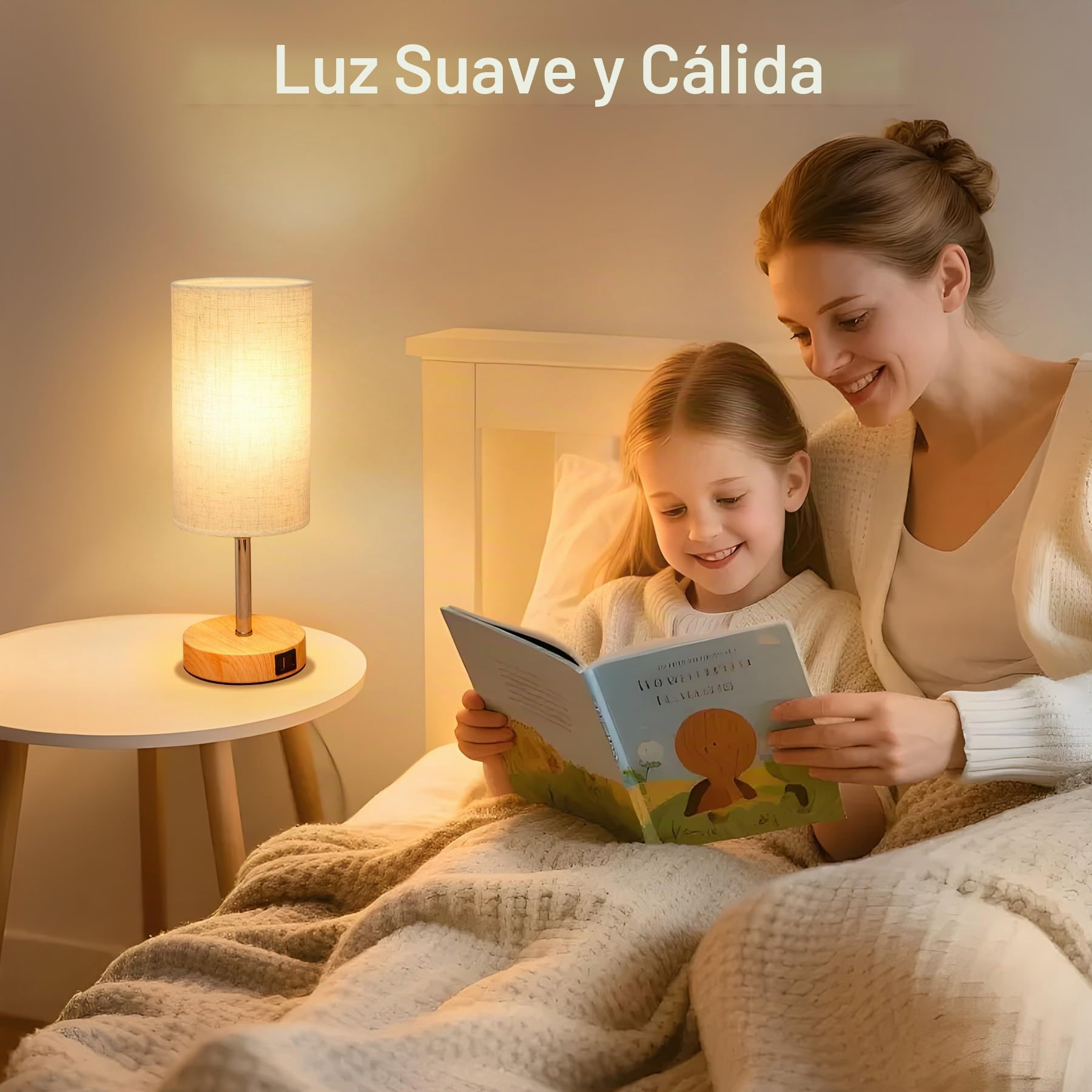 Görvitor Lámpara de noche táctil regulable, juego de 2 unidades, con puertos de carga USB-A/C, pantalla de lino y 3 niveles de brillo, lámpara de noche con cable para dormitorio (bombilla de 9 W