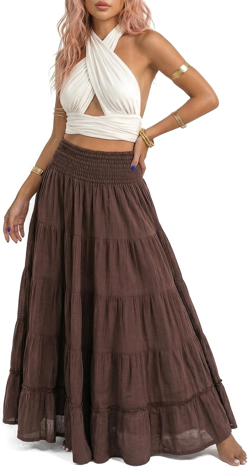 Thaluta Women's Maxi Boho Skirt Moana Flowy Long Cotton Skirt Bohemian Style