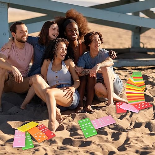 Miniatura 6 de Dominó gigante de césped de 28 piezas, dominó grande y colorido con una bolsa de malla, juego de 6 dominó de espuma gigante, juegos gigantes para