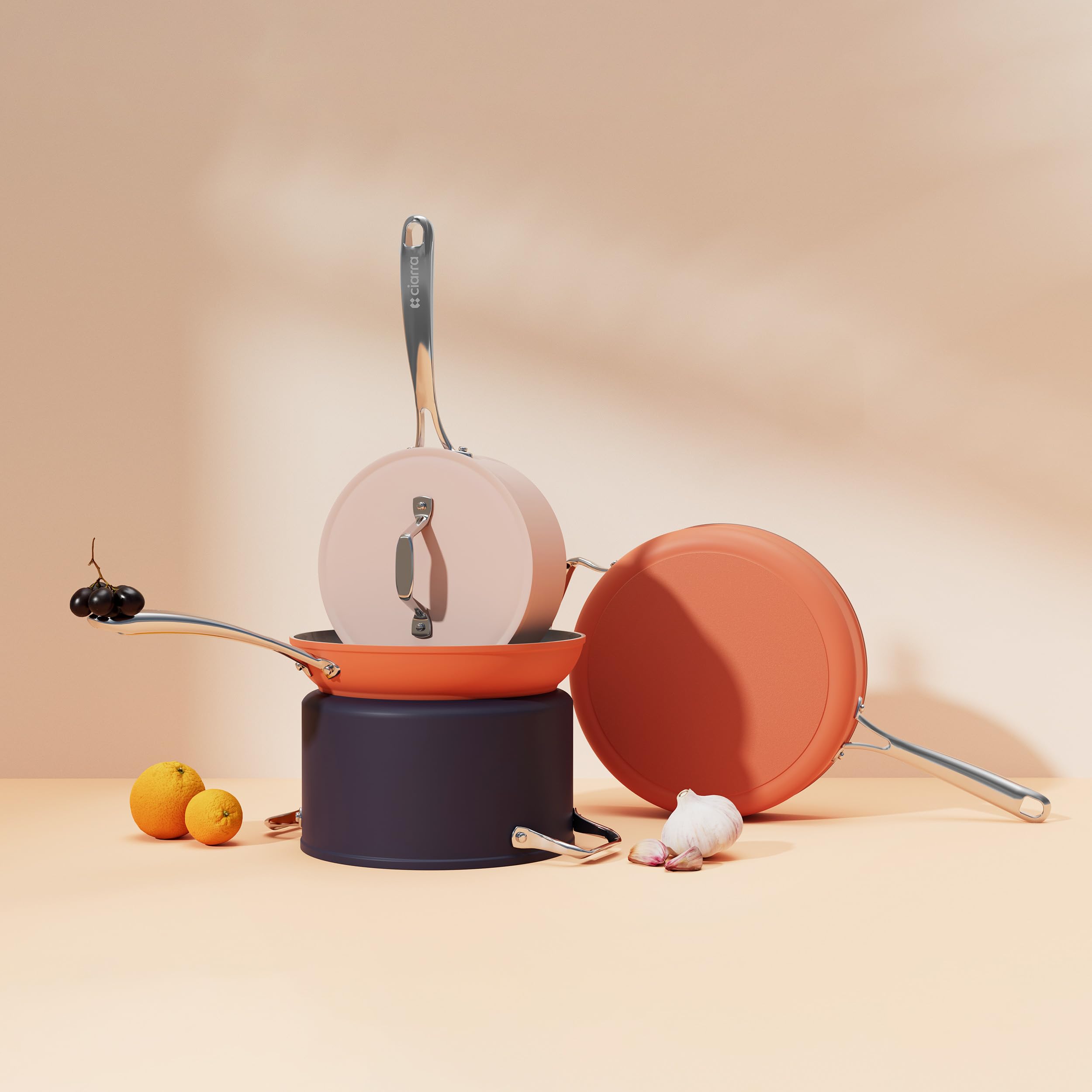 Ciarra Beyond - Pentole Set 7 pezzi - Padella 26 cm - Padella 28 cm/4,2 L - Casseruola 24 cm/5,9 L e 20 cm/2,8 L - Rivestimento antiaderente - Tutte le fonti di calore compresa induzione-Rosa