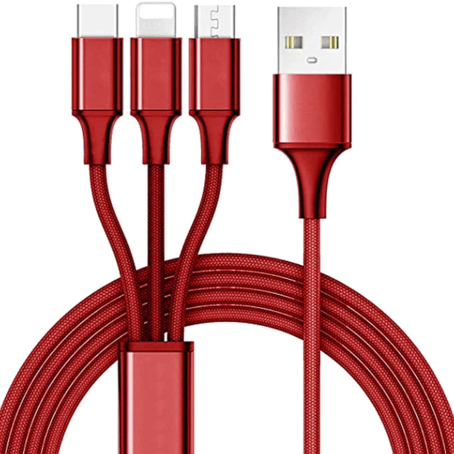 XTOUCH 3 in 1 USB Charging Cable - 1.2 mtr Long Multi USB Charging Cables for Multiple Devices - Universal Cell Phone Charger Cord for Android & iDevice (Xtouch 3 in 1 (X-3) RED)