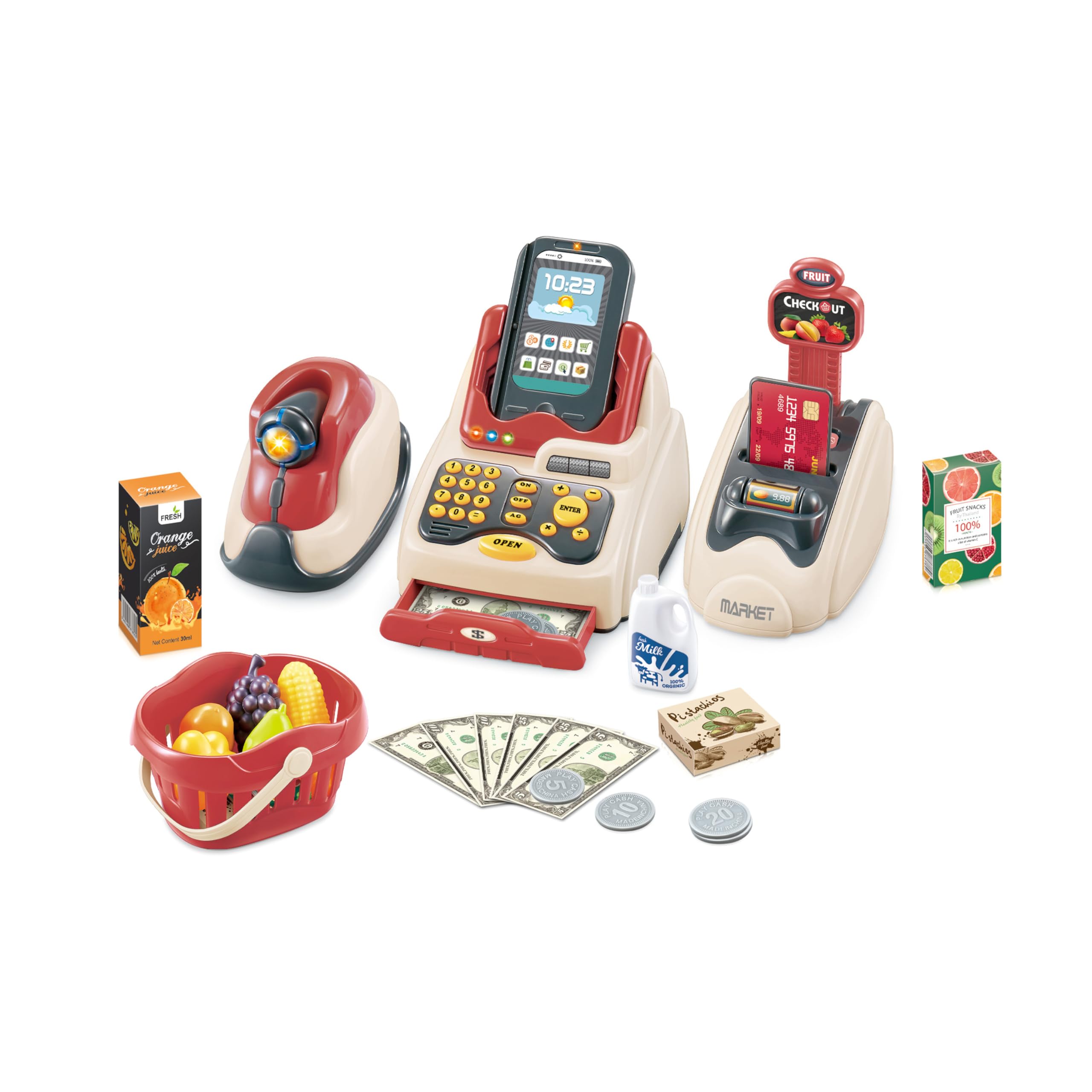 Kids Supermarket Payment System with 24 PCS for 3+ ages