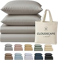 Vista 32 de Cloud Scape Linen - Juego de sábanas de 100% algodón egipcio, tamaño individual, juego de ropa de cama de lujo de 3 piezas, 400 hilos, calidad