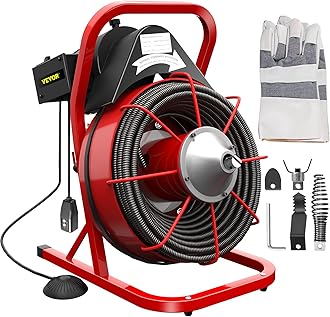 Mophorn 75 Ft x 1/2 Inch Drain Cleaner Machine fit 1 Inch (25mm) to 4 Inch(100mm) Pipes Drain Cleaning Machine Portable Electric Drain Auger with Cutters Glove Drain Auger Cleaner Sewer Snake