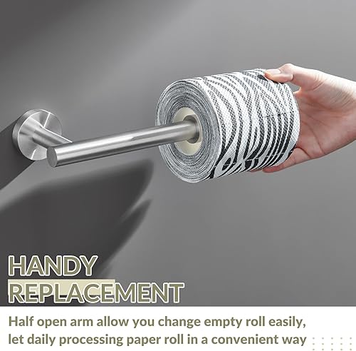 Miniatura 4 de APLusee - Soporte de papel higiénico de níquel cepillado, dispensador de rollos de papel higiénico de acero inoxidable 304, colgador redondo de