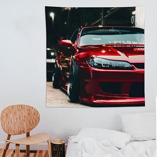 Miniatura 7 de QLAZO Silvia S15 - Tapiz de auto JDM rojo para colgar en la pared, cortina decorativa para dormitorio, hogar, sala de estar, tapiz de pared, 60 x 60