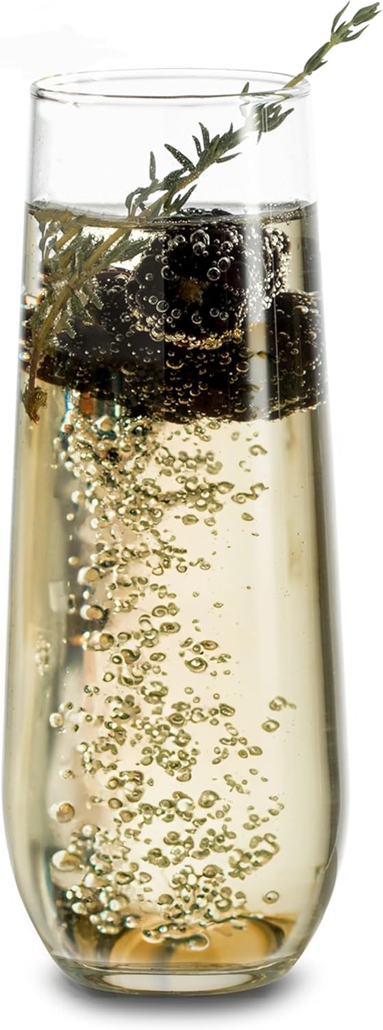 Libbey 228 Stemless Champagne Flutes Glass, 8.5 Oz 12 Piece Elegant Fluted Glassware, Clear Flutes Champagne Glass