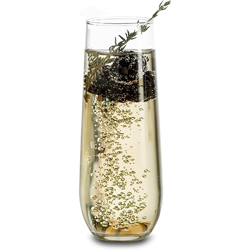 Libbey 228 Stemless Champagne Flutes Glass, 8.5 Oz 12 Piece Elegant Fluted Glassware, Clear Flutes Champagne Glass