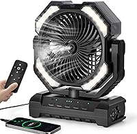 Vista 8 de Ventilador de niebla portátil de 20000 mAh, ventilador de campamento recargable por USB con luz LED, funciona con batería personal para exteriores