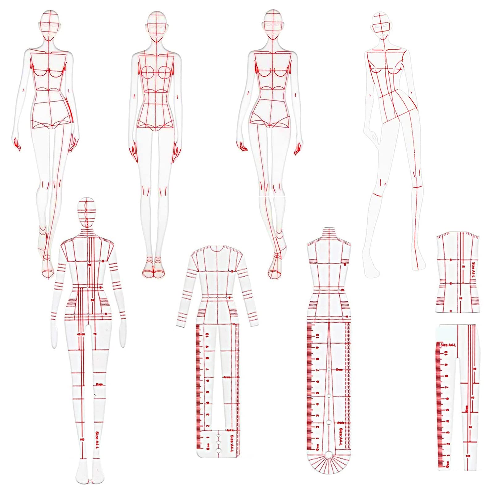 Buy Fashion Drawing Template Ruler 8 Pack Set, Fashion Drawing Sewing