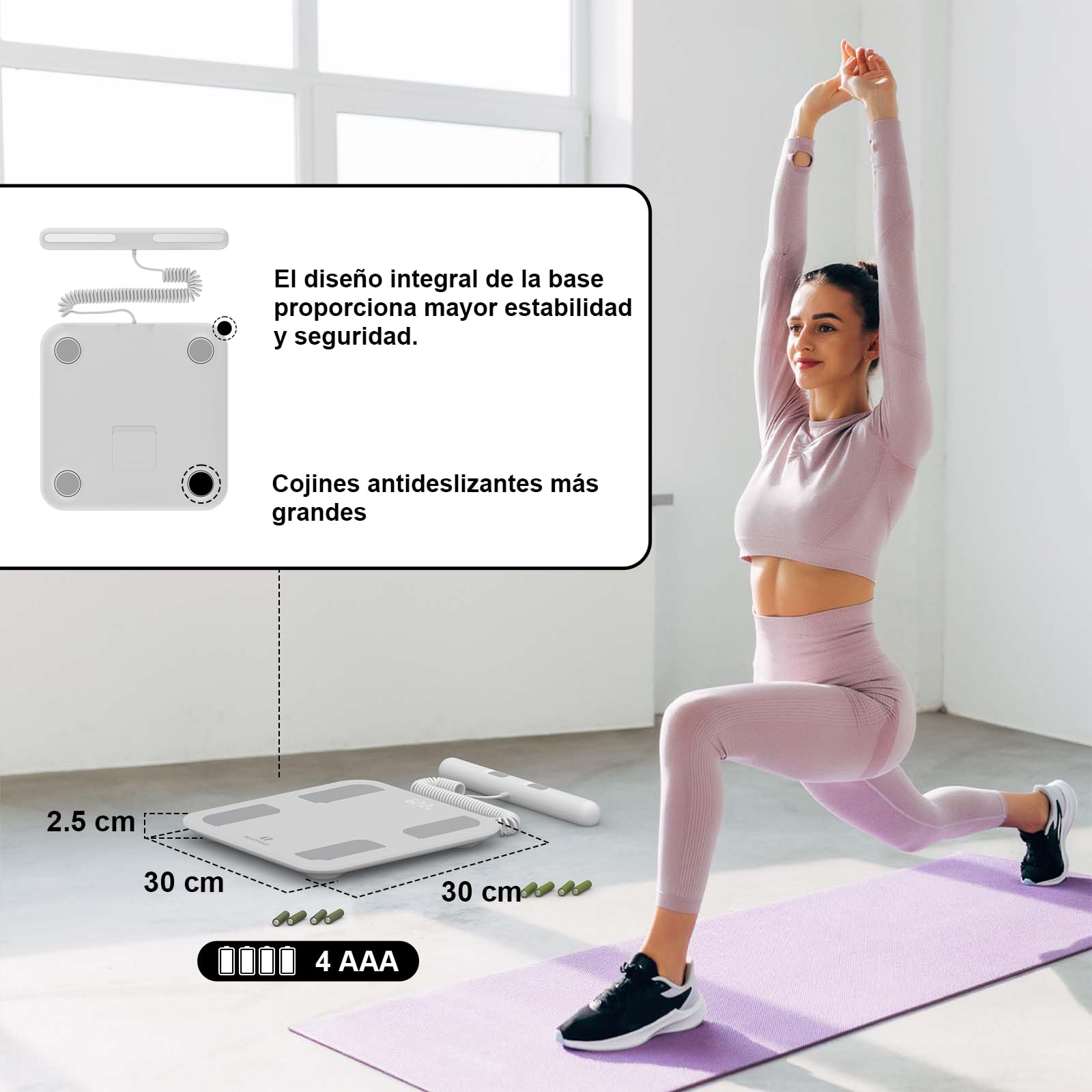 Báscula Inteligente de Baño con 8 Electrodos, Báscula de Precisión Bioimpedancia, Básculas Digitales Baño, 18 Mediciones Esenciales, para Andriod y iOS