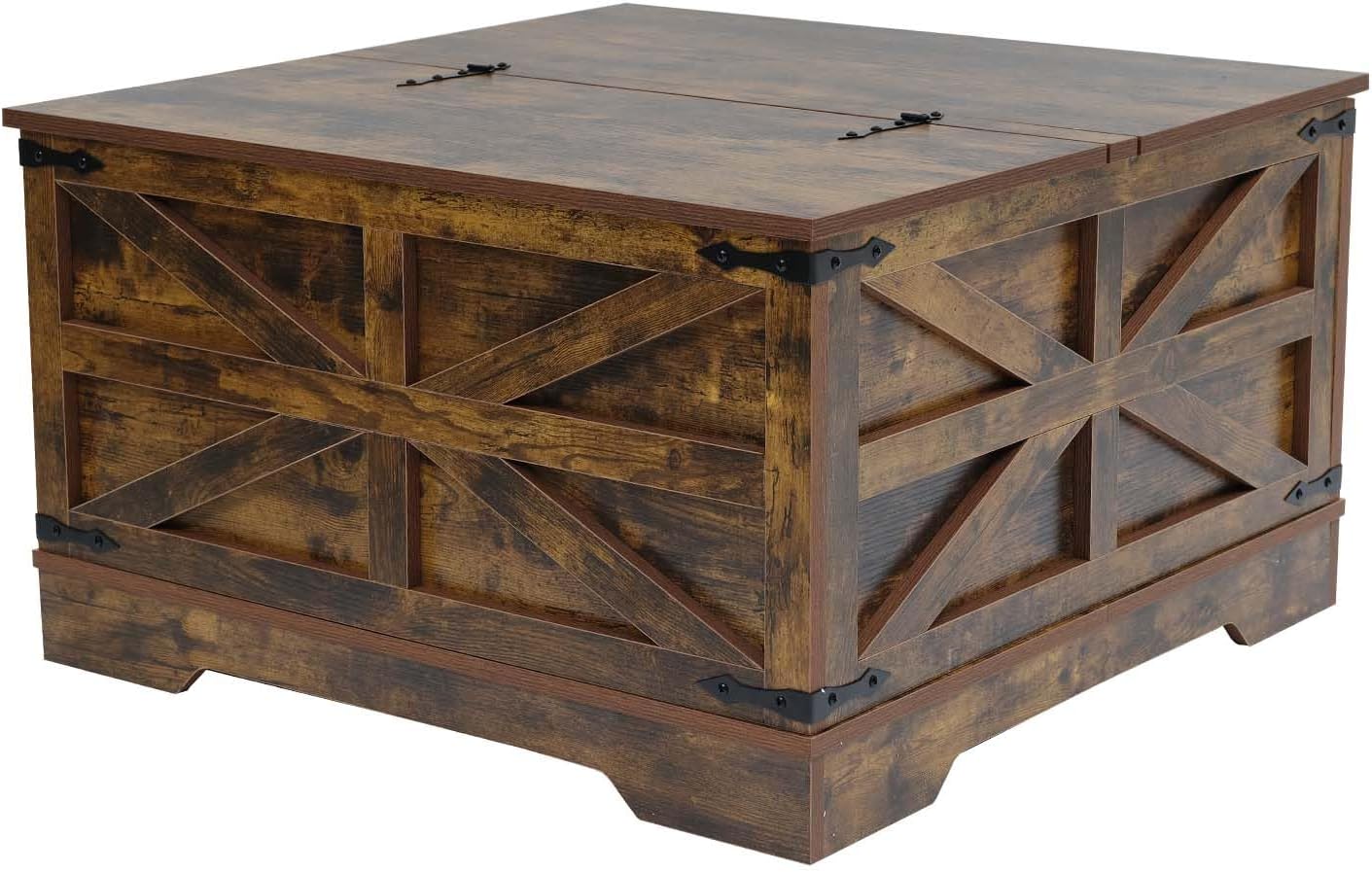 Lift Top Coffee Table, 31.5" Square Coffee Table with Storage, Farmhouse Coffee Tables for Living Room, Cocktail Tables with Large Hidden Compartment, Rustic Brown