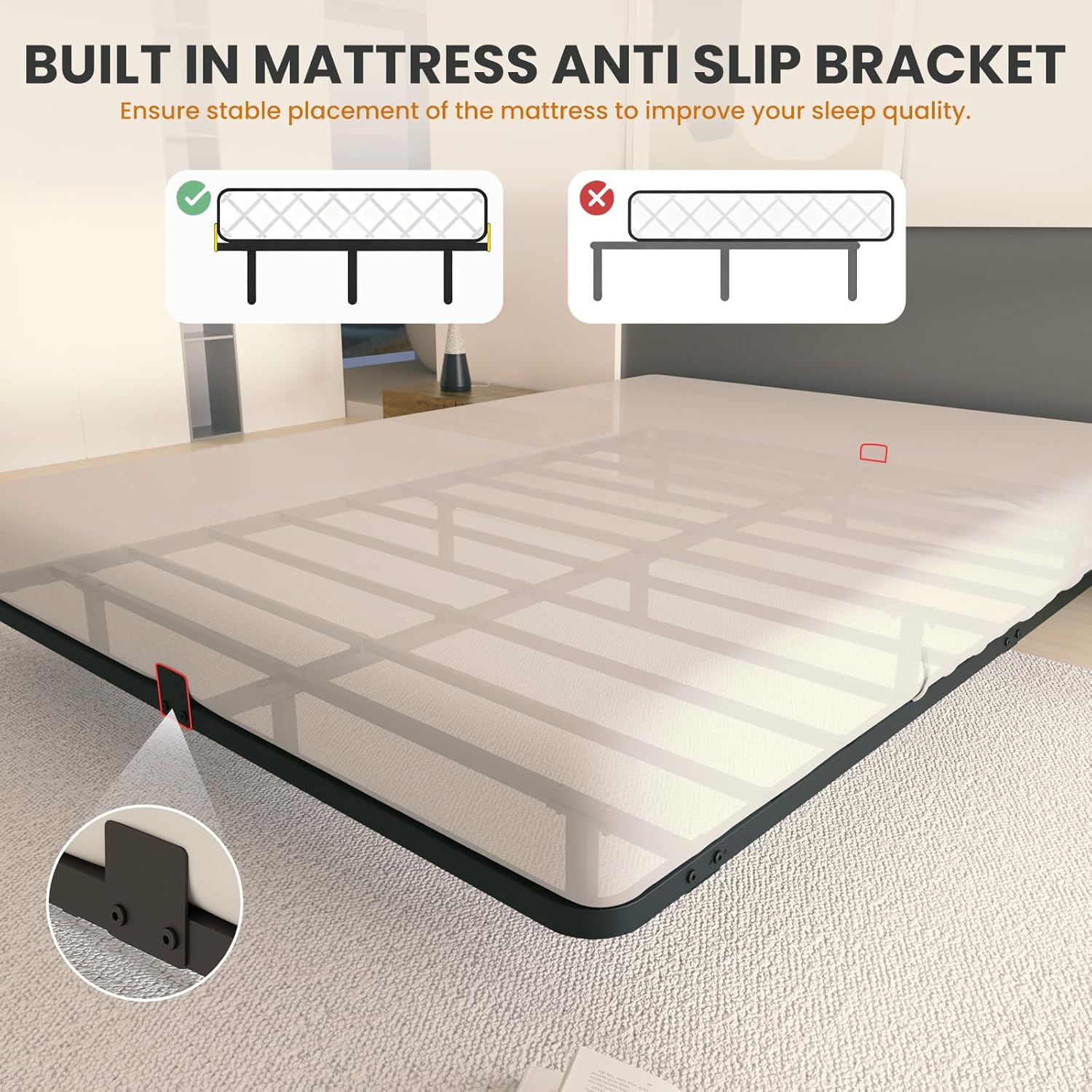 King Size Floating Bed Frame with Smart LED Lights, Heavy Duty Metal Platform Floating Bed Frame, No Box Spring Needed, Easy Assembly, Noise Free - Image 6